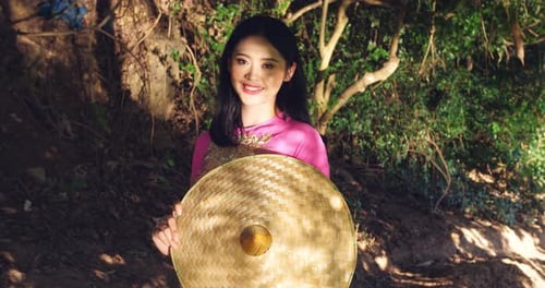 Asian Girl In Traditional Vietnam Costume