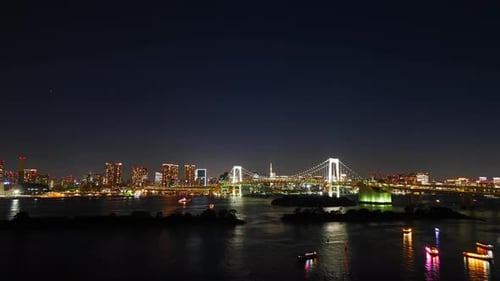 Beautiful Rainbow bridge in Tokyo city in Japan
