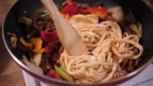 Beef Stir Fry Noodles Close Up