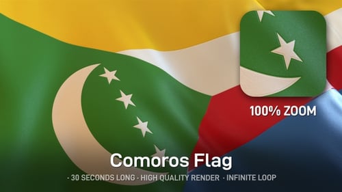 Realistic Waving Flag of Comoros Island Nation