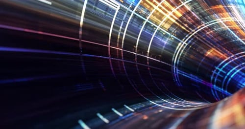 Abstract neon lights Sci-Fi futuristic Hi Tech virtual reality tunnel.