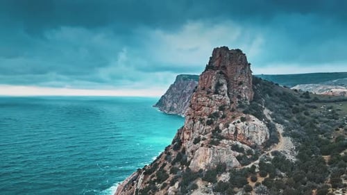 Flight Over Beautiful Mountains Near Ocean Shore