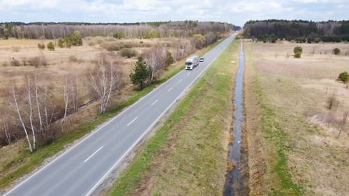 Aerial View Delivery Truck Moving on the Road