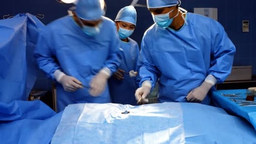 Surgical Team Performs an Operation in Operating Room