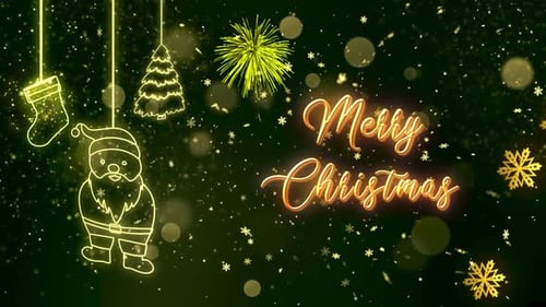 Animated Glowing Christmas Elements and Merry Christmas Greeting