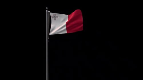 Waving Malta Flag on Pole Animation
