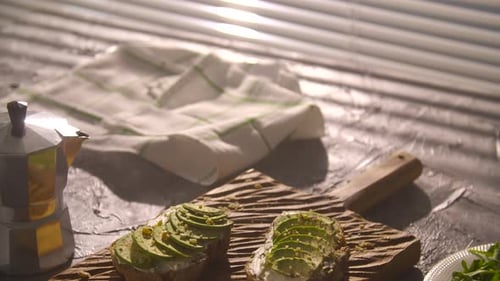 Avocado Toast with Coffee in the Morning Sunlight