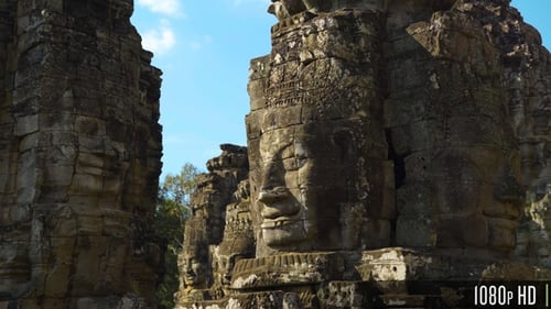 Smiling Face Stone Tower at Bayon Temple in Siem Reap, Cambodia