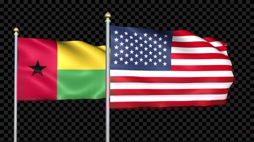 Guinea-Bissau and USA National Flags Waving Loop