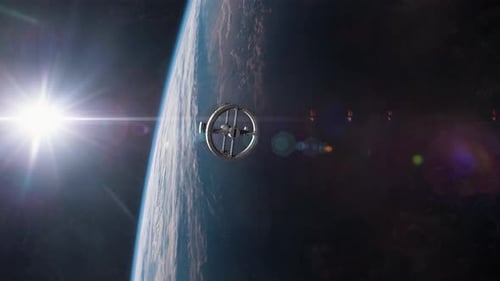 Space Station Rotating In Earth Orbit