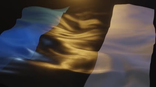 Realistic Waving Flag Animation with Blue Black White Stripes