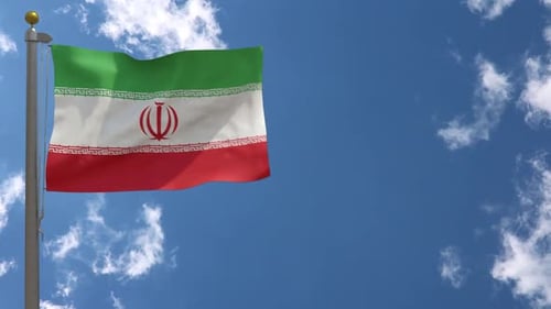 Realistic Waving Iran Flag Animation Against Blue Sky