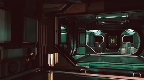 Futuristisches Interieur des Raumschiffkorridors mit Licht