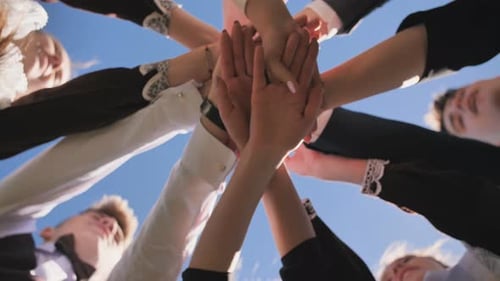 College Students Teamwork Stacking Hand Concept