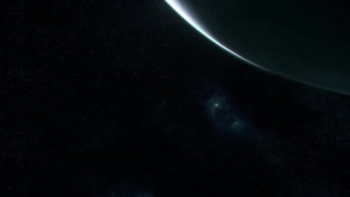 3D Erde aus dem Weltraum. Die Kamera fliegt von der Erde weg. Sterne funkeln.