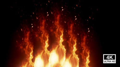 Dynamic Burning Fire with Flying Sparks on Black Background