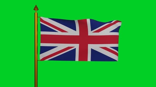 United Kingdom Union Jack Flag Waving on Green Screen