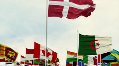 International Flags Waving with Selective Focus