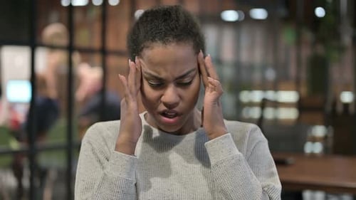 Headache Tired African Woman Having Pain in Head