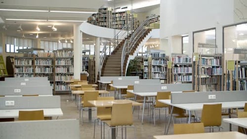 Bookshelves in Library with Many Books