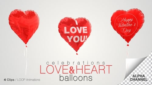 Animated Red Heart Balloons with Love Messages