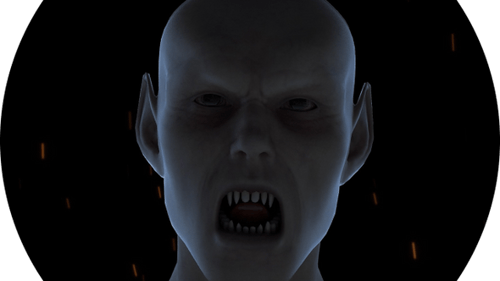 Scary Vampire Crying in Firely Sparks Background