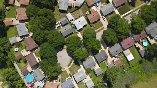 Panoramic View of Neighborhood in Roofs of Houses of Residential Area Summer Houses Cleveland OH US