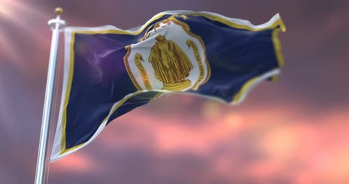 Springfield Massachusetts Flag Waving in Realistic Animation
