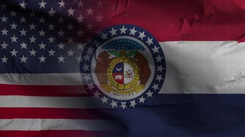 Waving American and Missouri Flags with State Seal Animation