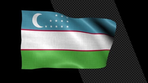Waving Uzbekistan Flag Alpha Channel Seamless Loop