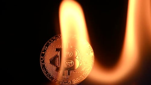 Bitcoin Engulfed in Flames Close Up