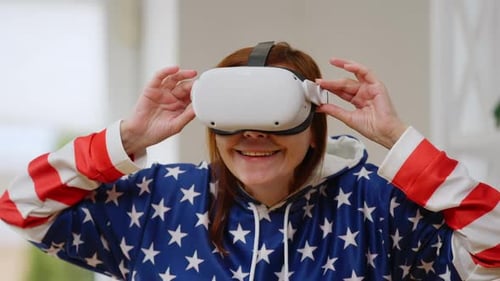 Woman Wearing Virtual Reality Headset Indoors