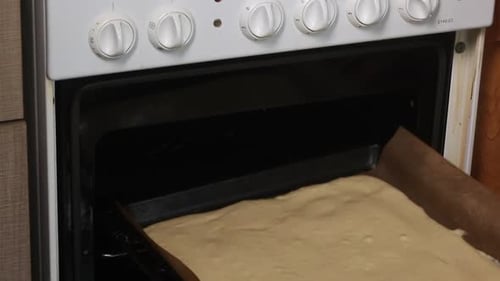 Putting Cake into the Oven for Baking