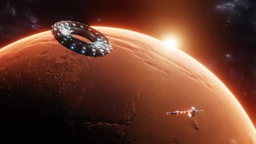 View of Mars and a Spaceship