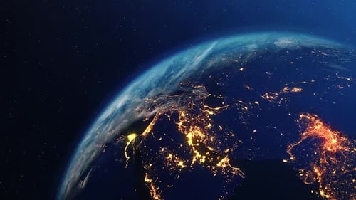 Earth rotating on Axis in space with stars