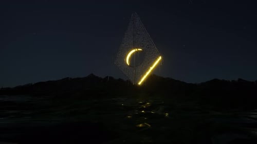 Fantasy-Artefakt Ein anderer Planet, Regennacht, abstrakte, futuristische Architektur, kosmisch