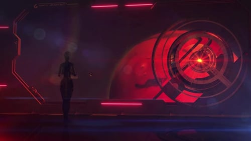 Futuristic Robot and Digital Planet UI in Space