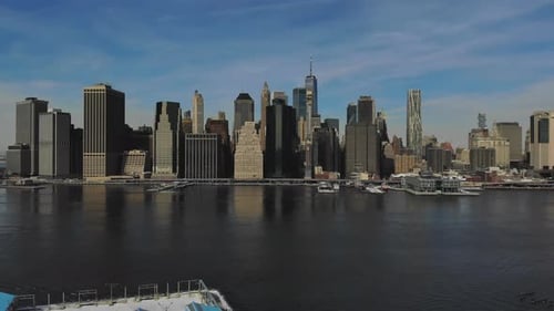 Beautiful America of Aerial View on New York City Manhattan Skyline Panorama with Skyscrapers Over