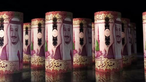 Saudi Arabia Riyal money banknotes rolls seamless loop
