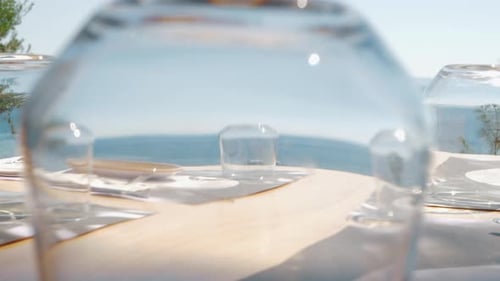 Table in the cafe on the shore