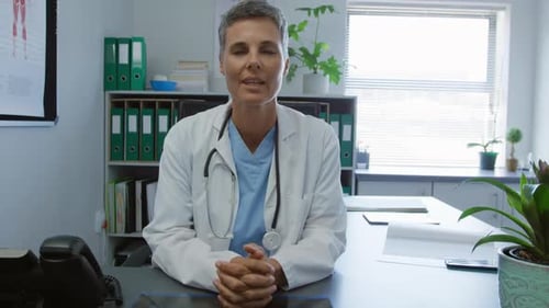 Woman Doctor at Desk in Office Setting