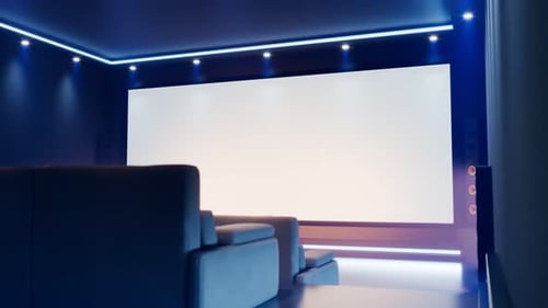 Wunderschönes Heimkino. Modernes Kino im Haus. Multimedia-Raum. Großer Bildschirm.
