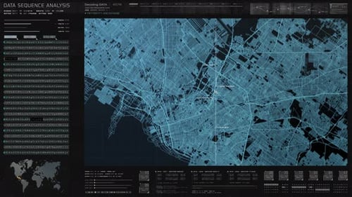 Animated Futuristic Digital City Map Interface with Data