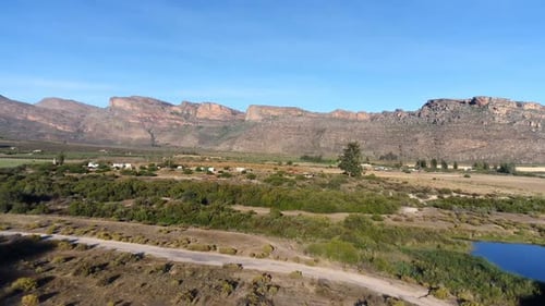 Aerial view of landscape and rocky mountains 4k