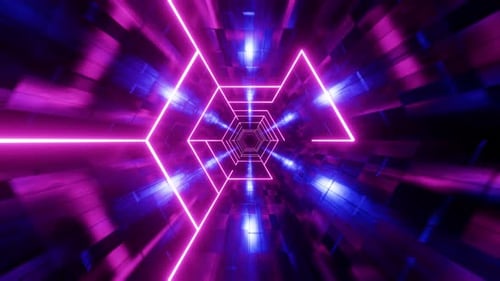 Flying through a tunnel with purple bars