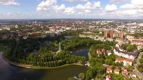 Aerial view of the Upper Lake in Kaliningrad, Russia