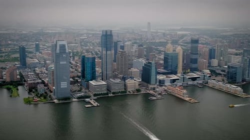 Aerial Close Up View of Jersey City Financial District New York