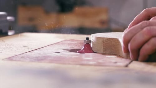 Woodworking Shaping Machine Cuts Wood Piece
