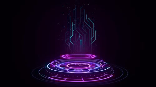 HUD holograms portal GUI, UI design. Sky-fi digital technology. Circle podium.