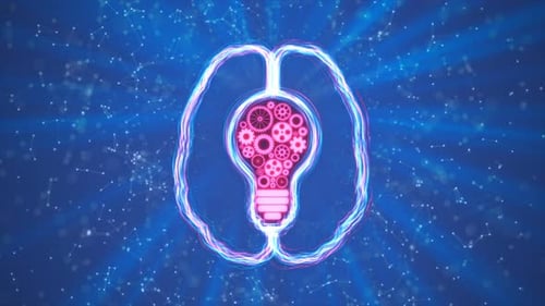 Neon Glowing Brain and Lightbulb Idea Animation